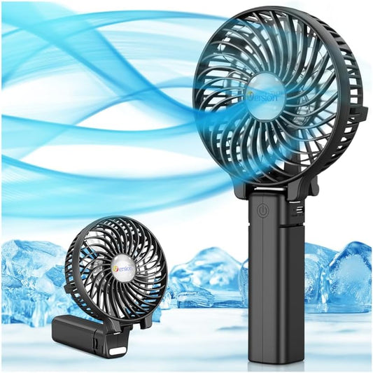VersionTECH. Portable Handheld Fan, Powerful+Durable+180° Foldable, Mini Hand Fans with USB Rechargeable Battery Operated Cooling Accessories for Personal Use, Travel, Office Black
