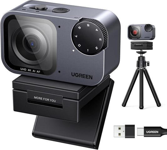 UGREEN FineCam Pro 4K Webcam with 1/2" Sensor for PC/Mac | AI Noise-Canceling Mic, Gesture Control, Face AE, PDAF, for Streaming, Conference, OBS Zoom, Switch 2, Privacy Cover & Tripod