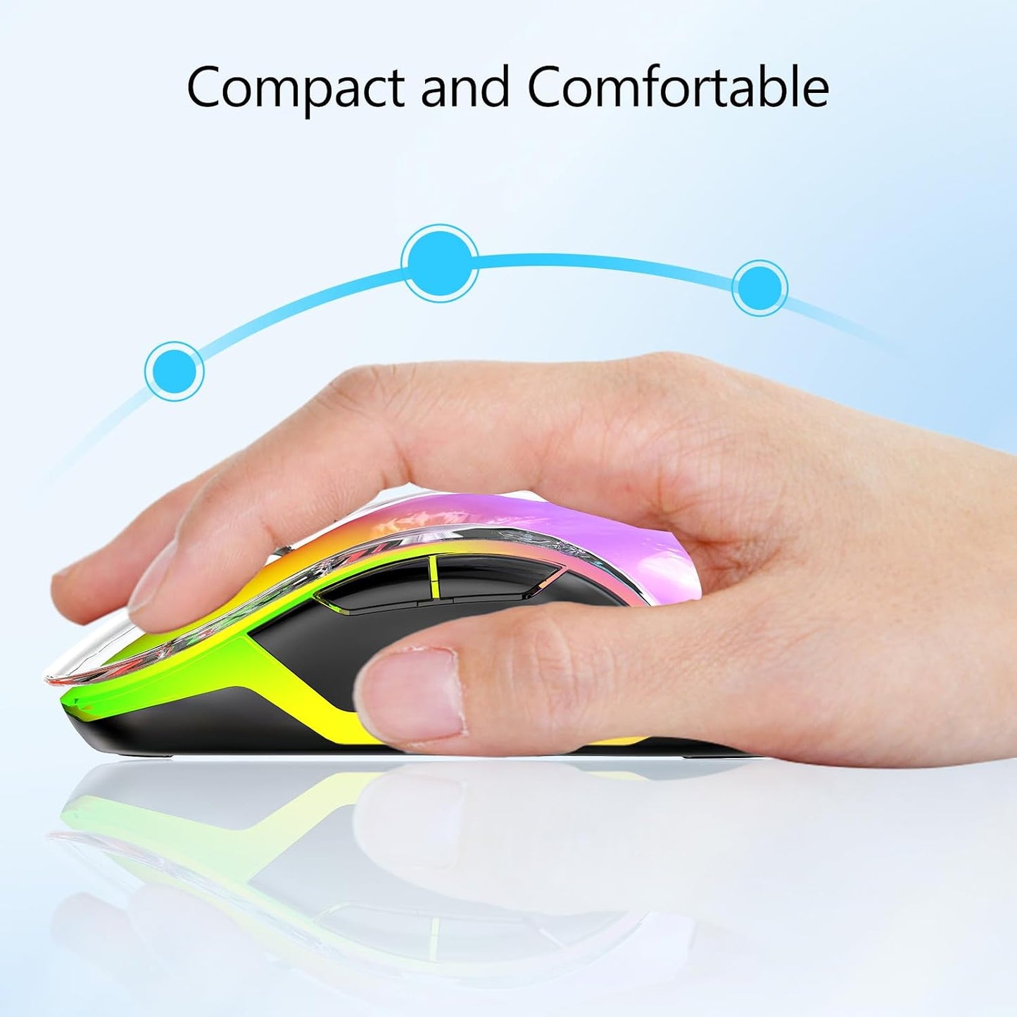 memzuoix 2.4G Wireless Mouse with Customizable Cover & 9-Color LED - Rechargeable Ergonomic, 1200 DPI, 5 Buttons, USB Receiver for PC/Mac - White