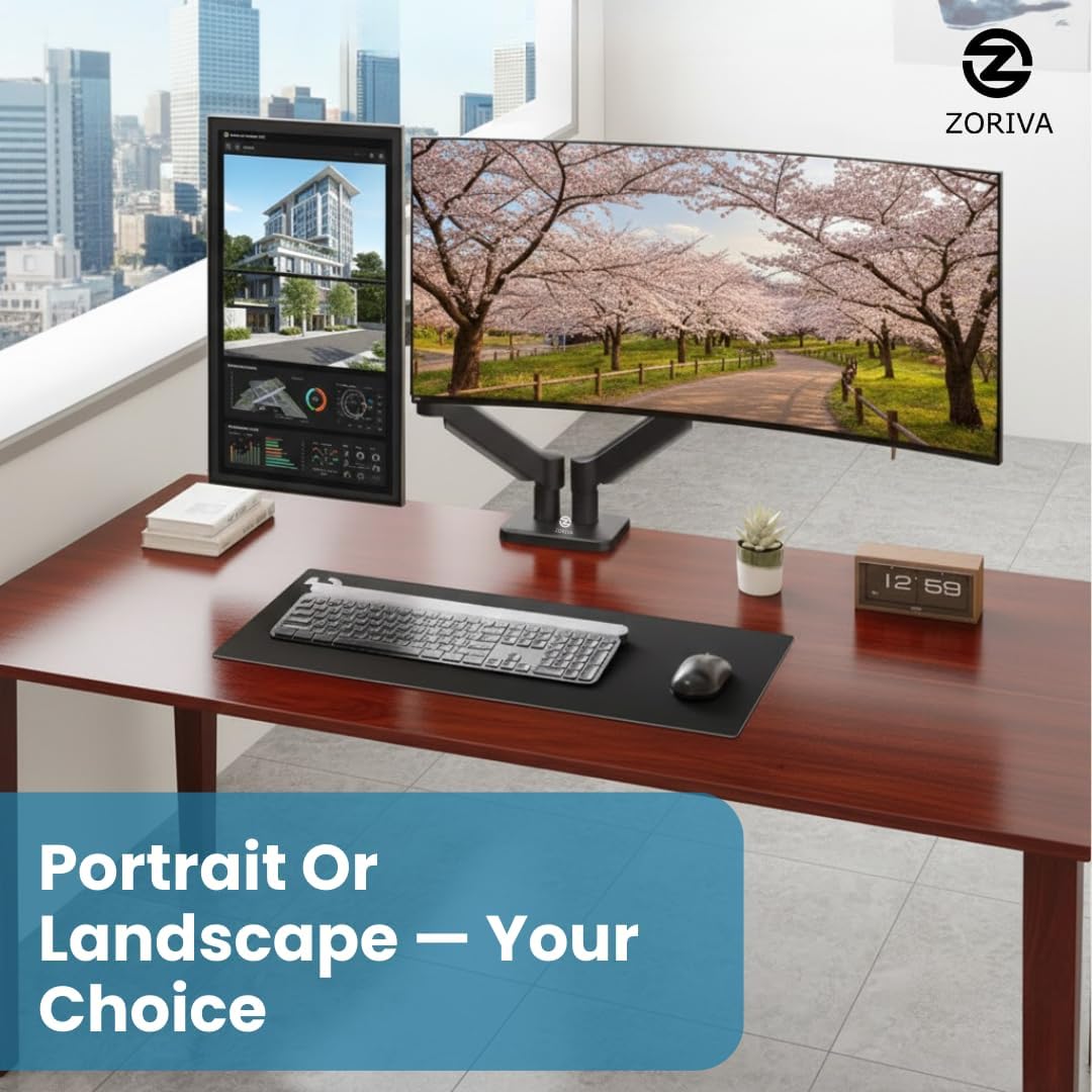 Dual Monitor Arm Full Motion Gas Spring Desk Mount for 17-32" Screens, Space-Saving VESA Stand for Gaming, Work, and Productivity