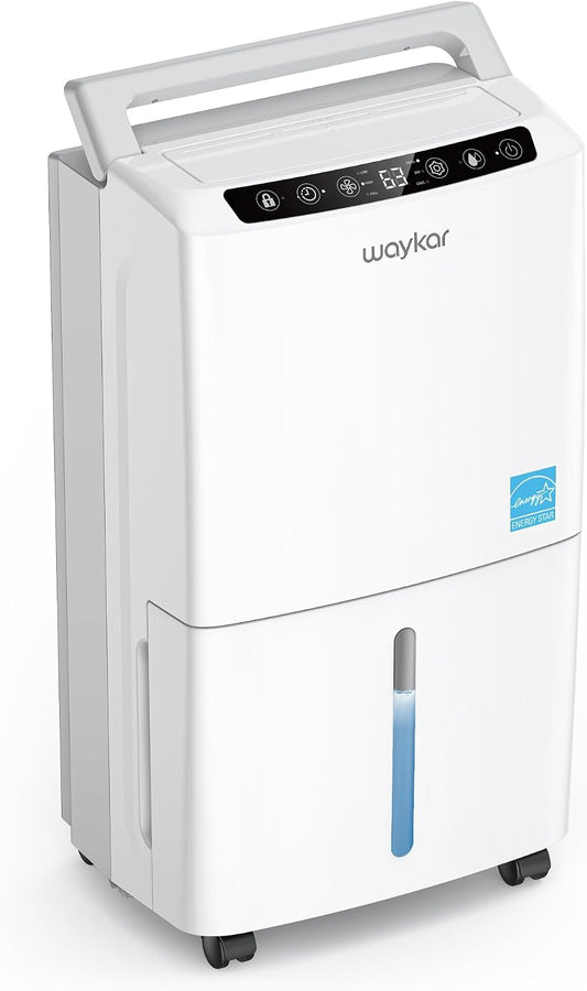 Waykar 1500 Sq. Ft 30 Pints 2025 Most Efficient Energy Star Dehumidifier for Home and Basement with Auto or Manual Drainage, 0.62 Gallon Water Tank Capacity