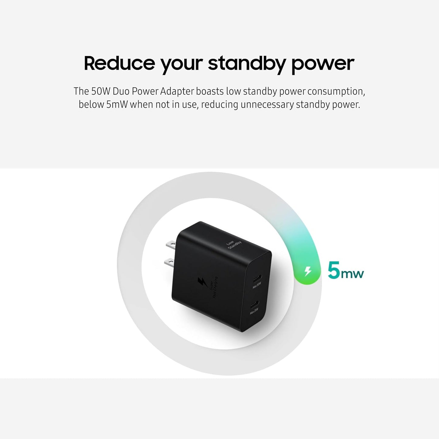 Samsung 50W Duo Power Adapter Wall Charger, 2 Ports, Cable Included, Black | Super Fast Charging 2.0 for Galaxy Phones, Tablets, USB Type C Devices, Low Standby Power Consumption, EP-T5020XBEGUS