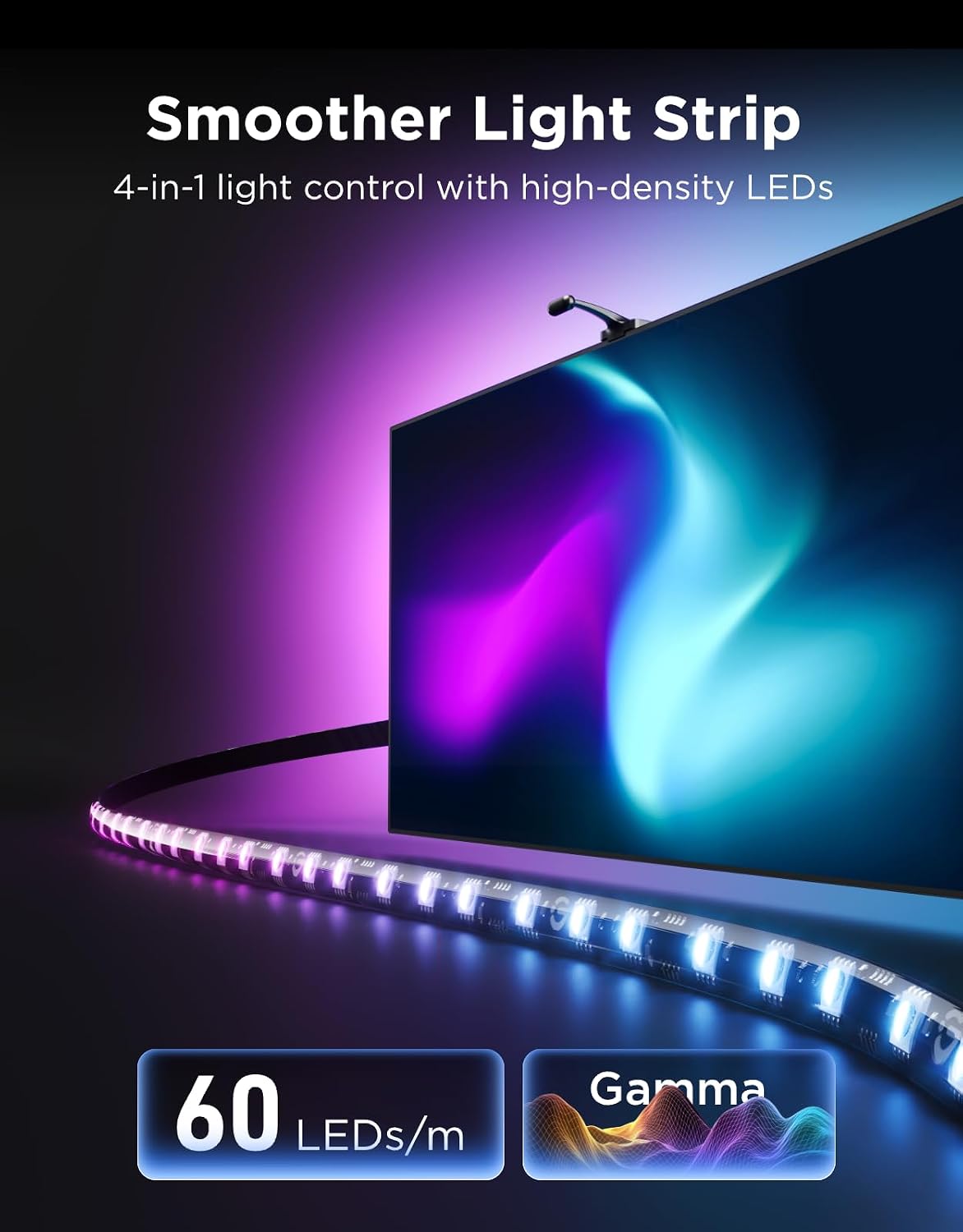Govee TV Backlight 3 with Dual 4MP Lens, TV Lights Sync to 55-65 Inch TVs | RGBWIC LED Strip Lights for Movie Night, Smart AI Color Filter, App & Voice Control, Compatible with Matter, 60LEDs/m, 11.8ft