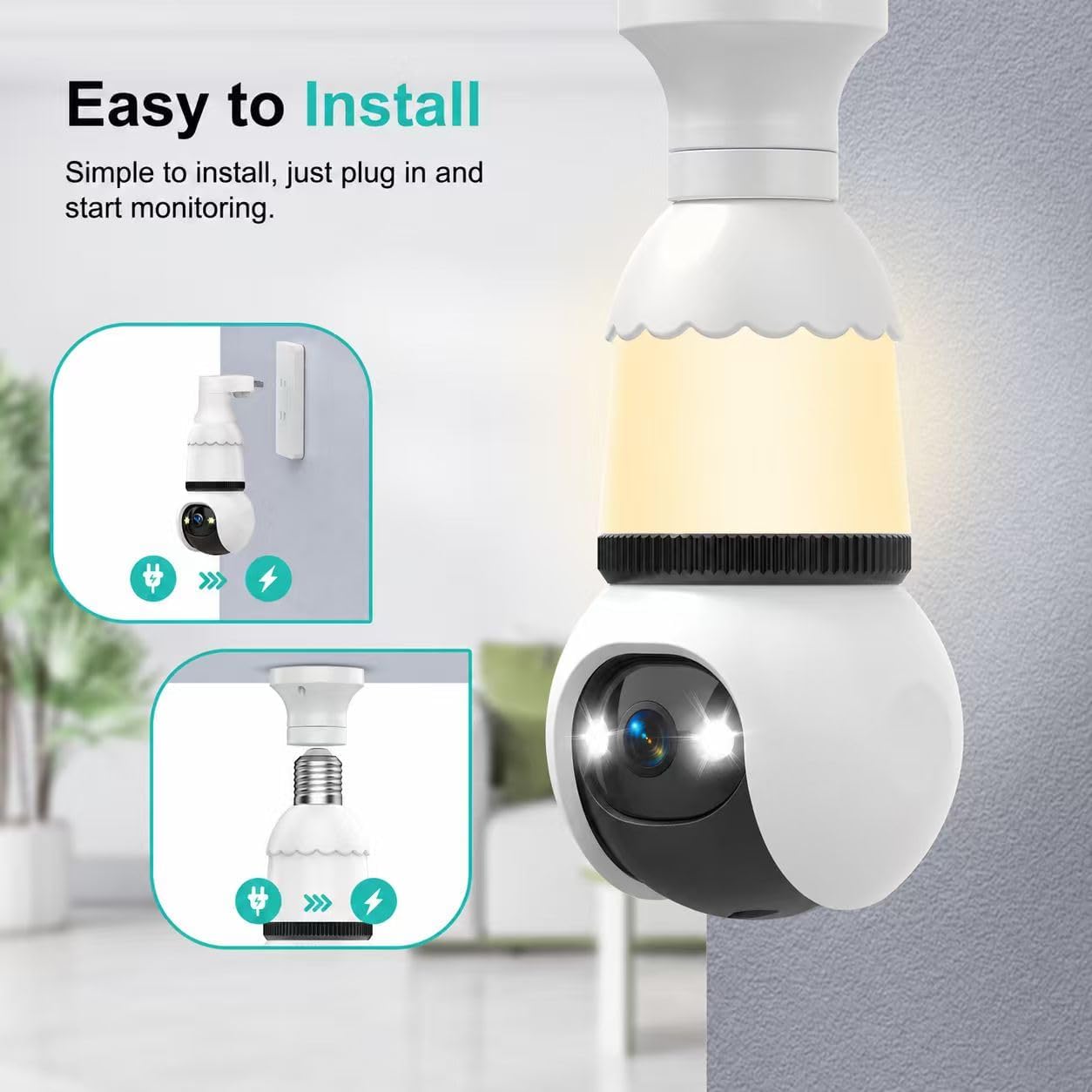 Hawkray Light Bulb Security Camera Wireless Outdoor Indoor-5&2.4GHz Dual Band WiFi,360° Pan-Tilt,2K Color Night Vision,Motion Detection & Siren Alarm,Two-Way Audio