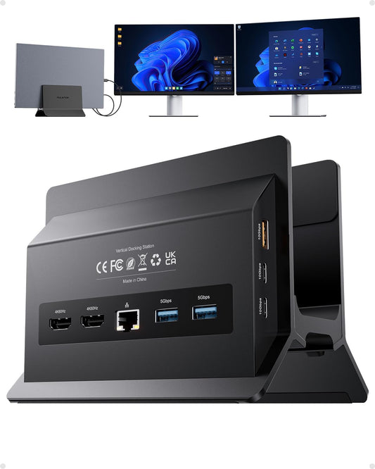 USB C Docking Station Dual Monitor 4K@60Hz, Laptop Dock with Vertical Stand