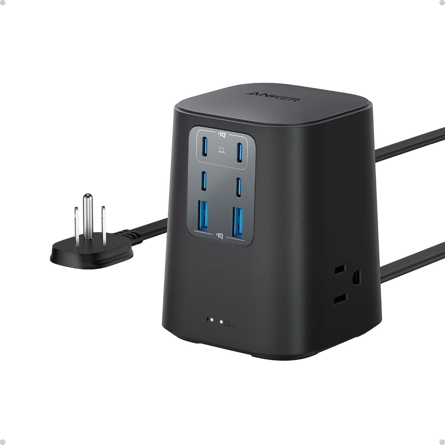 Anker Desktop Charger, 9-in-1 Power Strip with 300J Surge Protector, 100W | USB C Charger with 3 AC, 4 USB C, 2 USB A, 5ft Flat Plug Extension Cord with Multiple Devices, Home Office, Desk Accessories