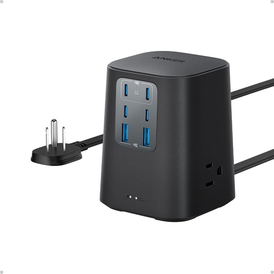 Anker Desktop Charger, 9-in-1 Power Strip with 300J Surge Protector, 100W | USB C Charger with 3 AC, 4 USB C, 2 USB A, 5ft Flat Plug Extension Cord with Multiple Devices, Home Office, Desk Accessories