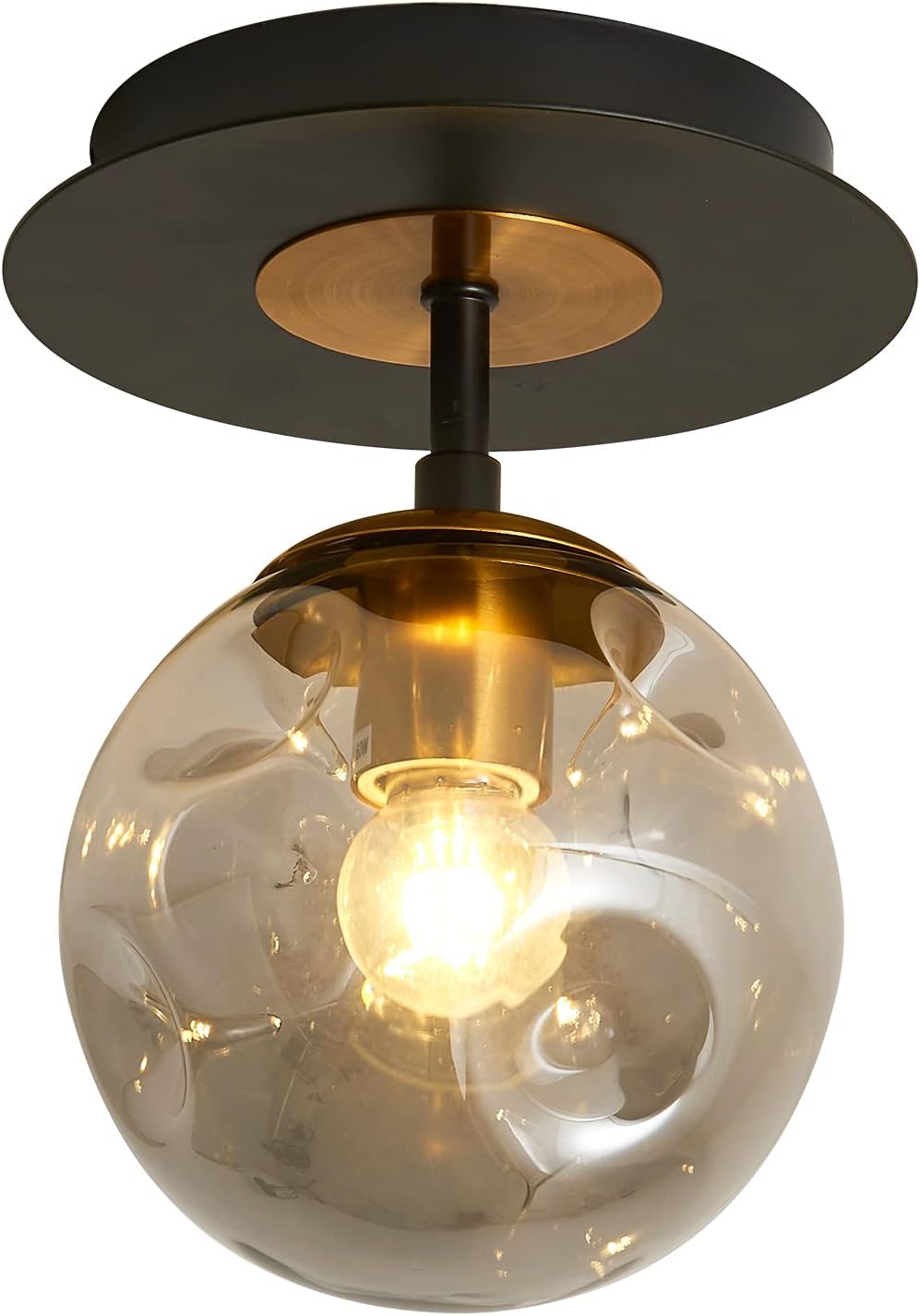 1-Light Mini Glass Globe Ceiling Light,Modern Semi Flush Mount Light Fixture,Black Ceiling Light for Hallway Aisle Porch Stairway Closet.