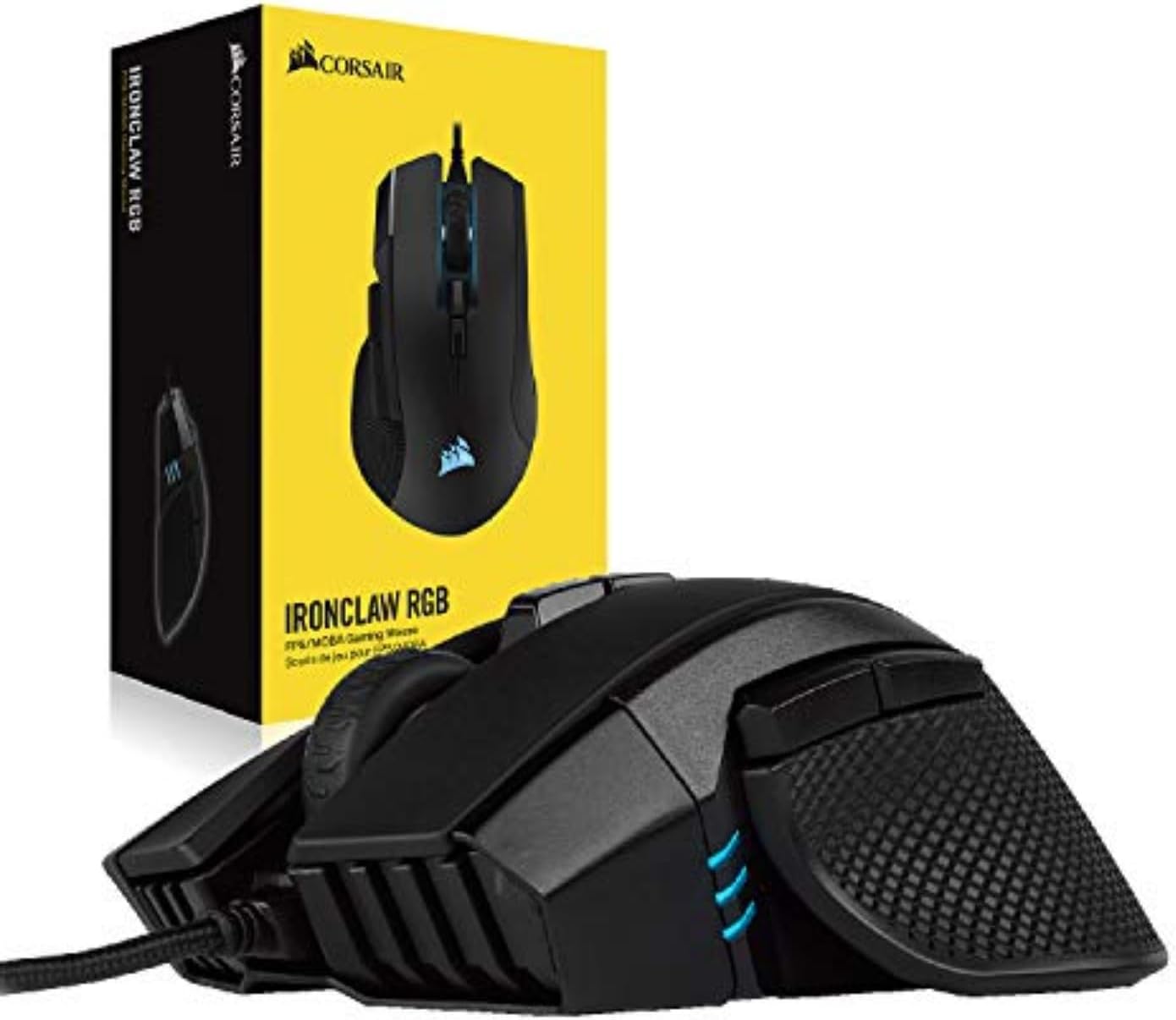 Corsair IRONCLAW RGB Wired FPS/MOBA Gaming Mouse – 18,000 DPI – 7 Programmable Buttons – Designed for Large Hands – iCUE Compatible – PC, Mac, PS5, PS4, Xbox – Black