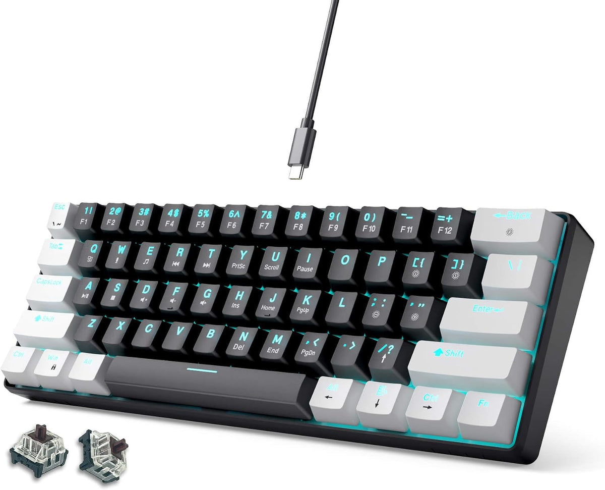 abucow 60% Mechanical Gaming Keyboard Black Switch Wired Compact Keyboard Anti-Ghosting No-Conflict 61 Swappable keycaps Ergonomic Design for Windows/Mac (Black-Red)
