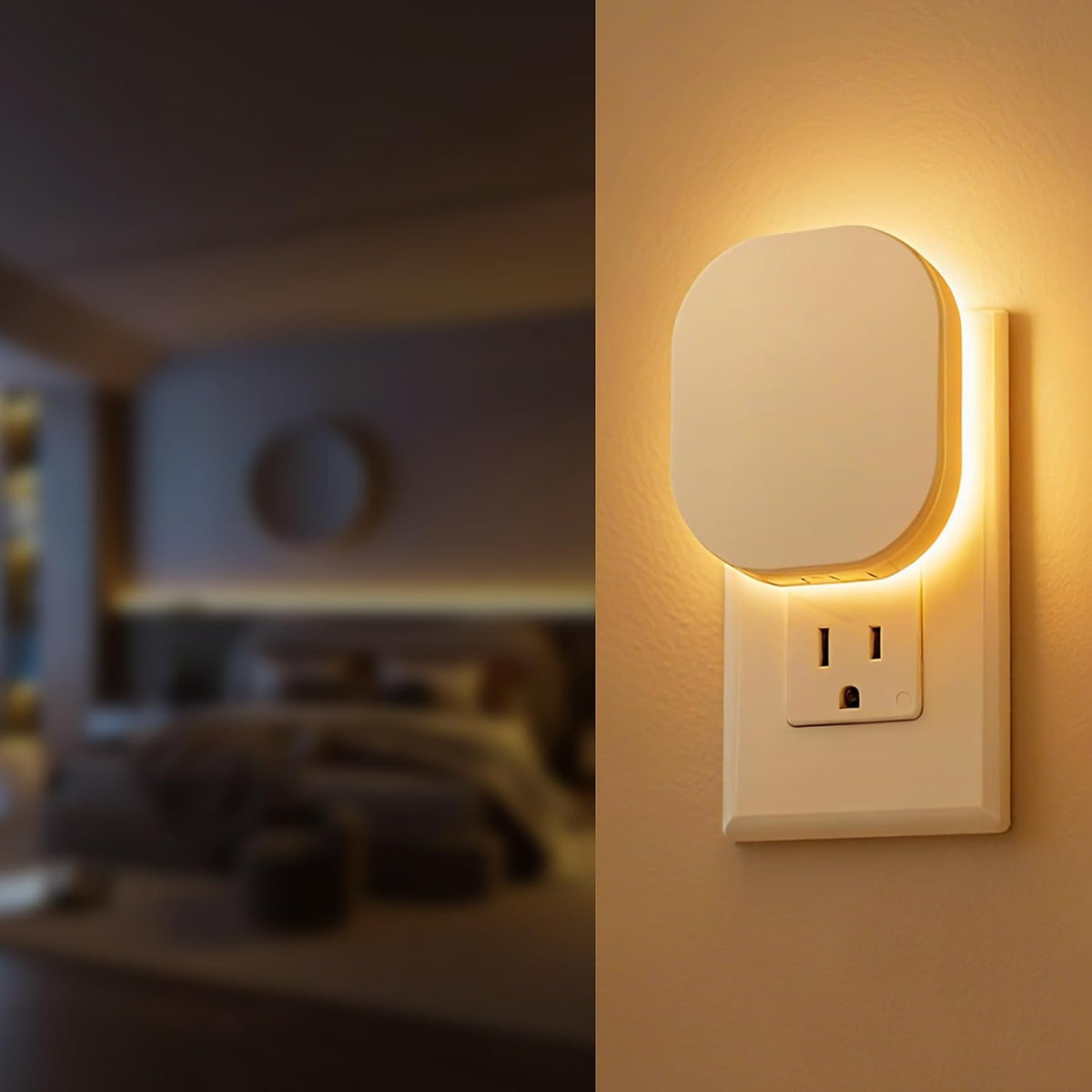 Plug-in LED Backlit Night Light with Motion Sensor & Dusk to Dawn Sensor, 2700K Soft Warm White Nightlight with Dimmable Brightness for Adults & Kids' Bedroom, Bathroom, Hallway, 2 Pack