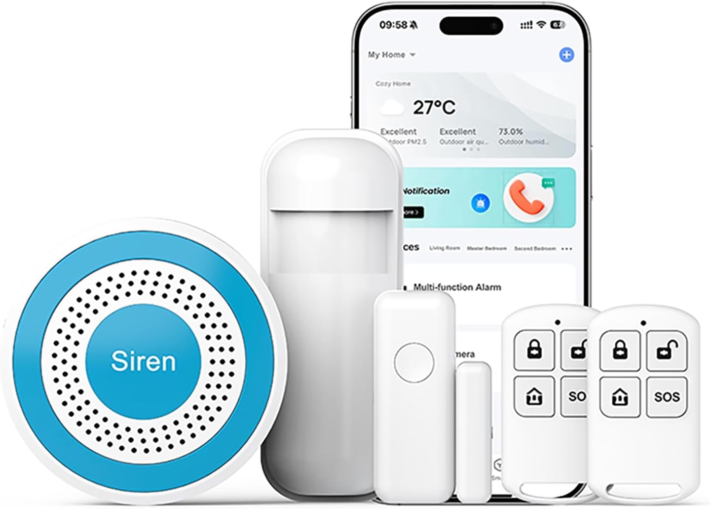 Home Security System with Smart Life or Tuya Instant App Alerts and Instant App Alerts,WiFi+4G Compatible with Alexa and Google DIY Alarm System Kit,Door/Window &amp; Motion Sensors,for Apartment