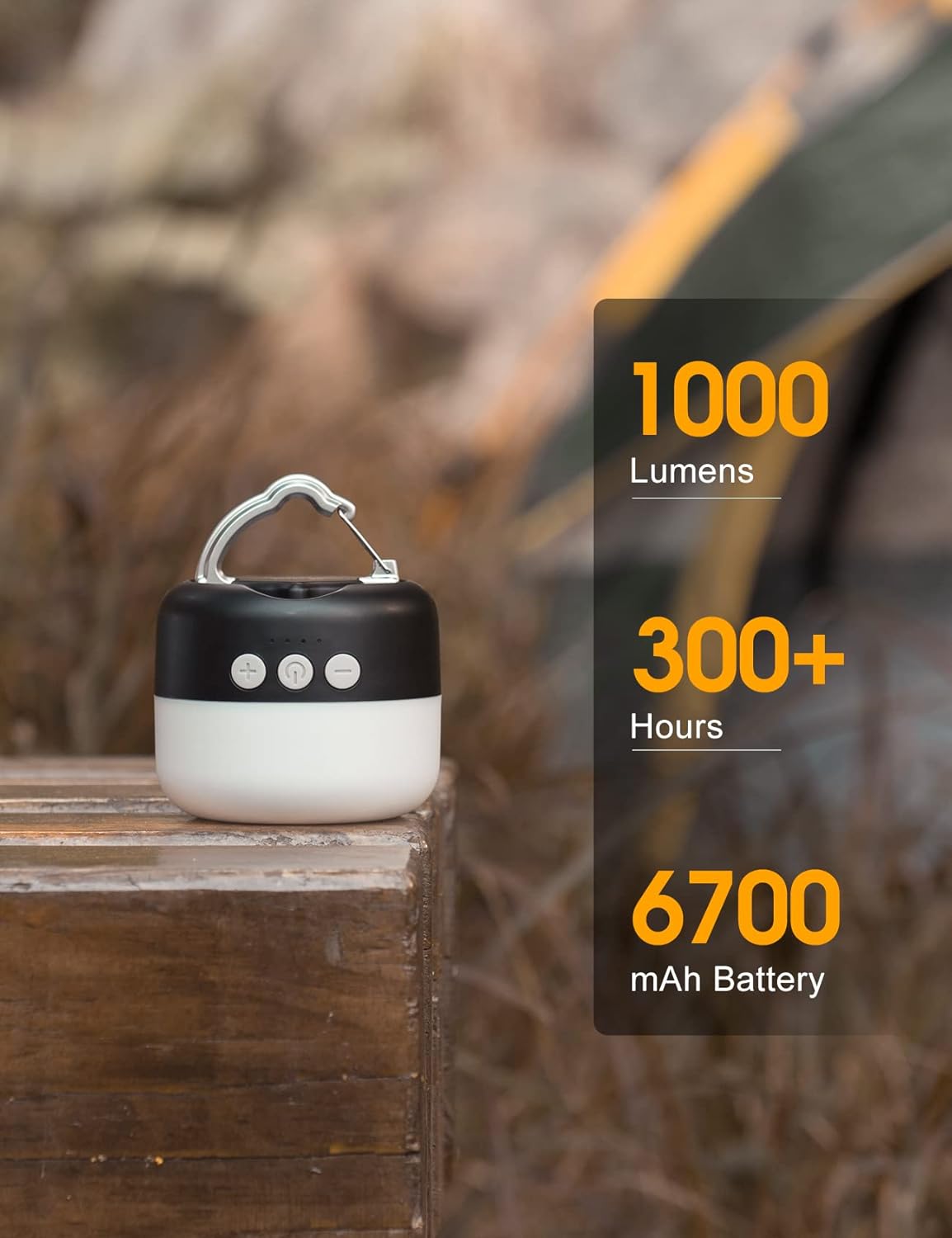 ZMNT LED Camping Lantern Rechargeable 1000LM, Up to 300H Running Time Camping Tent Light, 6700mAh Emergency Hanging Light for Hurricane, Power Outages, Home, Hiking, Water-Resistant, Black
