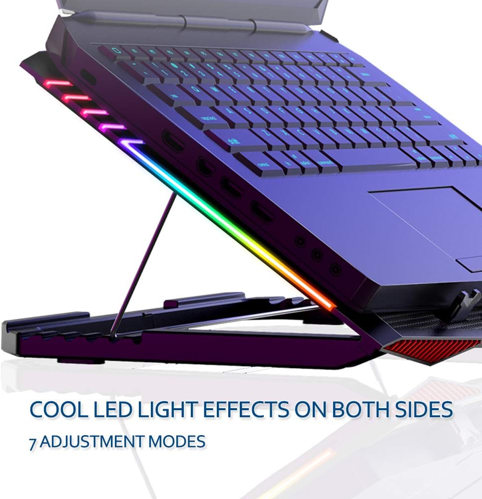MeFee RGB Laptop Cooling Pad for 15.6-21 Inch Professional Gaming Laptop Cooler with 6 Quiet Fans and Button Control, Pure Metal Panel Portable Cooler