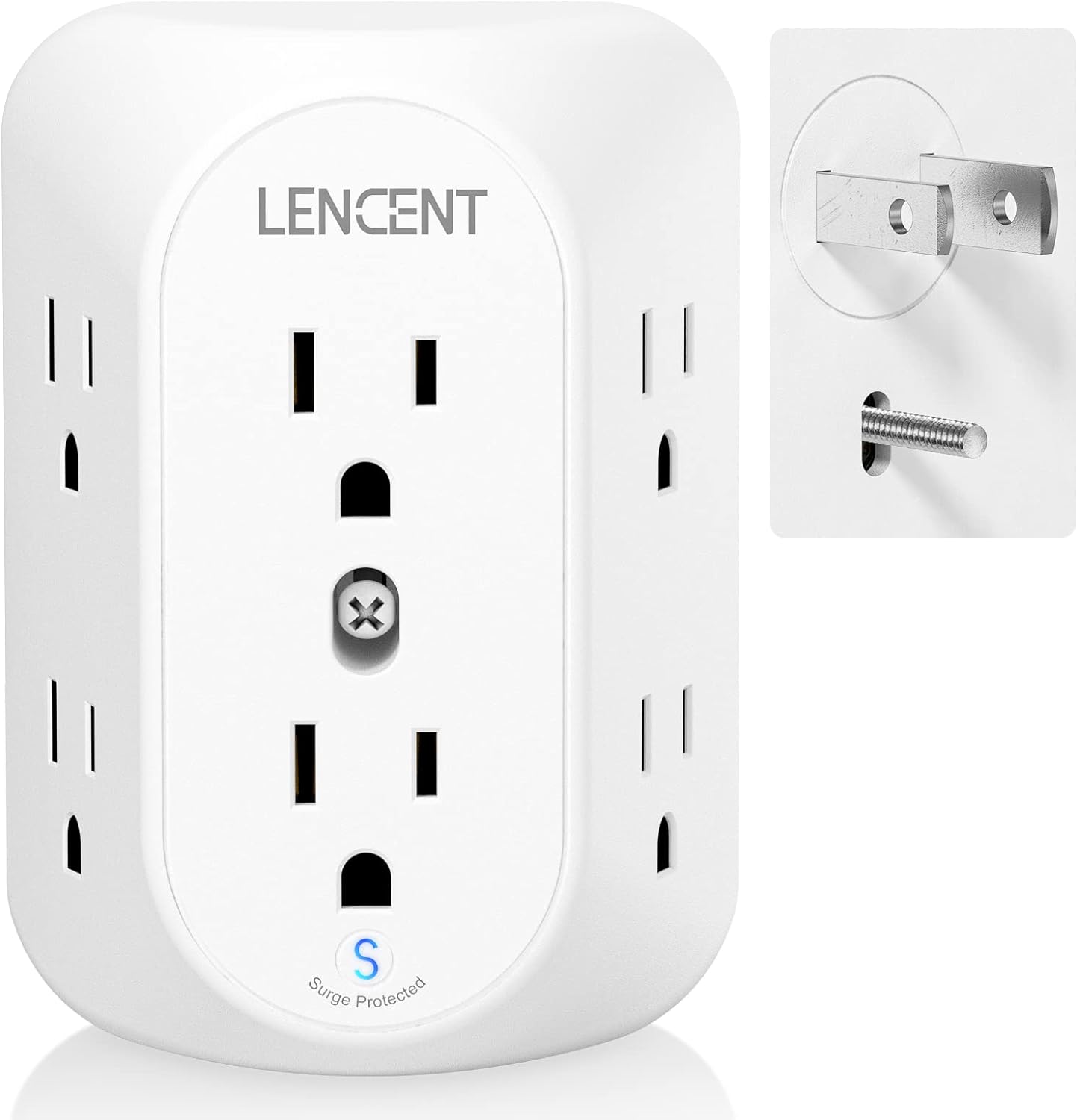LENCENT 2 to 3 Prong Outlet Adapter, 3 to 2 Prong Grounding Adapter | Surge Protector, Multi Outlet Wall Plug with 6 Outlets, Power Socket Extender for Non Grounded Kitchen Office Older House