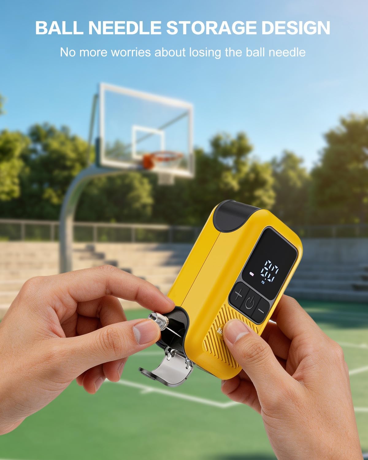 Electric Ball Pump for Sports Balls with LCD Display & LED Light | 3-17PSI Basketball Pump Fast Auto Inflation with 4 Needles, Preset Pressure for Soccer Football Volleyball
