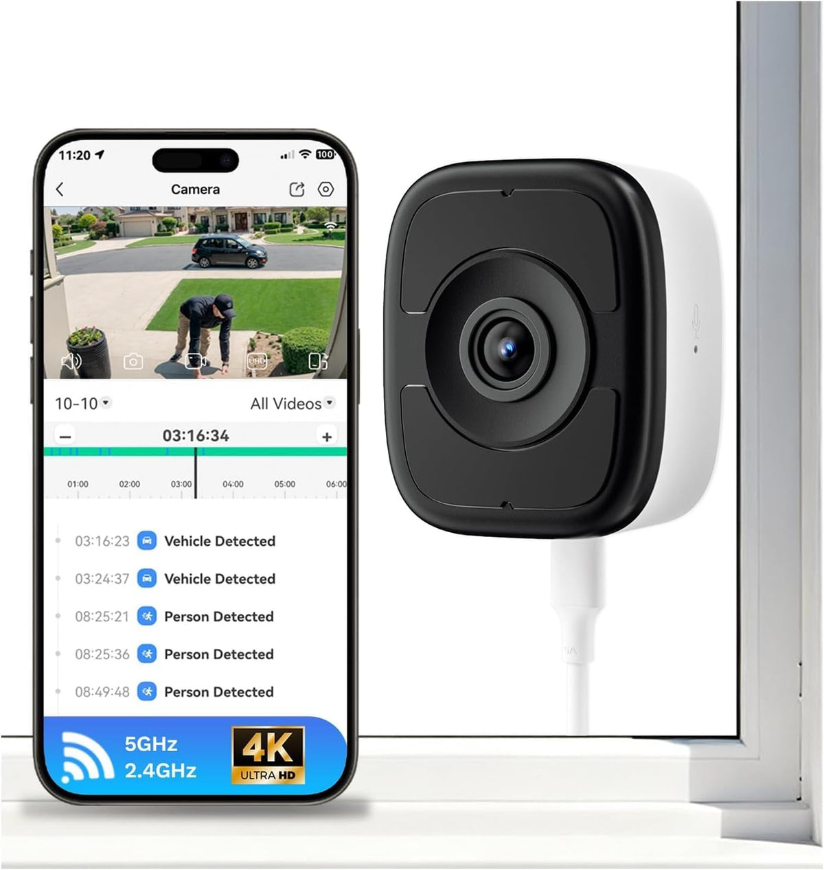 LongPlus 8MP 4K Window Camera with Night Vision,Safeview Security Camera