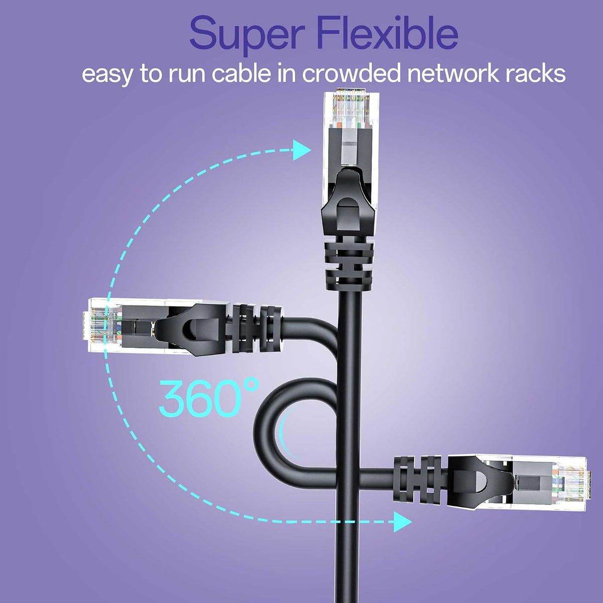 Cat 6 Ethernet Cable 50FT 10Pack, Cat6 Ethernet Patch Cable 10Gbps, High-Speed UTP Cat6 Network Cable Pure Copper, Cat 6 Cable for Home and Office Network, Black