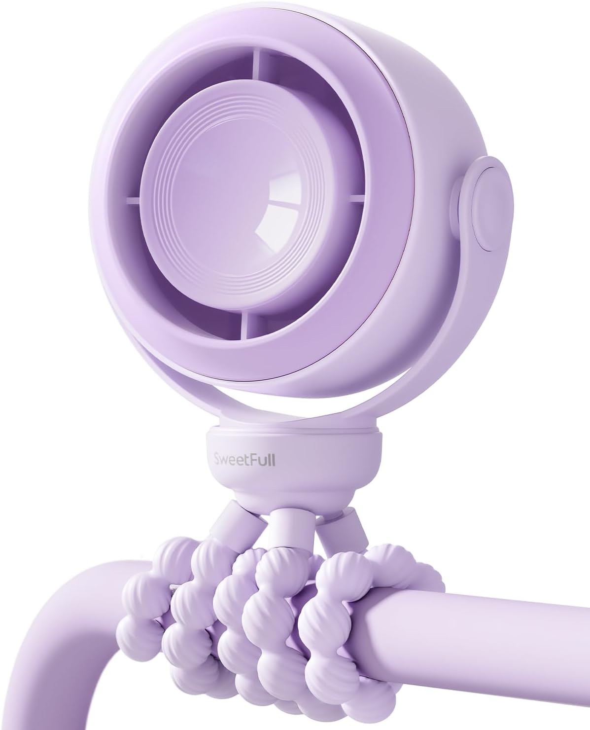 SWEETFULL Portable Stroller Fan, Pinch-Proof Baby Fan - Purple | Wide Turbine Airflow; Safe Design; LED Display; 5-Speed; 30dB Quiet; USB-C Rechargeable; Mini Clip On Fan for Car Seat & Bed