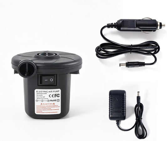 Portable Air Pump with 3 Nozzles,5kPa for Inflatables Mattress Pool Floats Toy Water Raft Bed Boat Pool Toy with 110 US Adaptor and Car-Powered 12v-DC