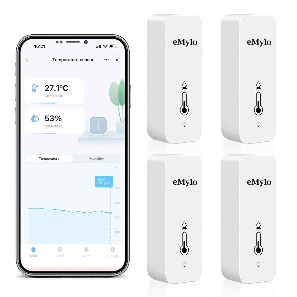 eMylo WiFi Indoor Thermometer Hygrometer with App Alert & Data Export | Wireless Temperature and Humidity Sensor, Smart Monitor for Home Baby Room Greenhouse Wine Cellar, Compatible with Alexa,4PCS