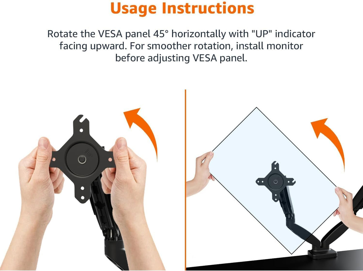 Amazon Basics Gas Spring Dual Monitor Arm Desk Mount, Adjustable Tension, Fits 15–27 Inch Monitors, Supports 4.4–15.4 lbs Each Arm, VESA 75x75/100x100, Black