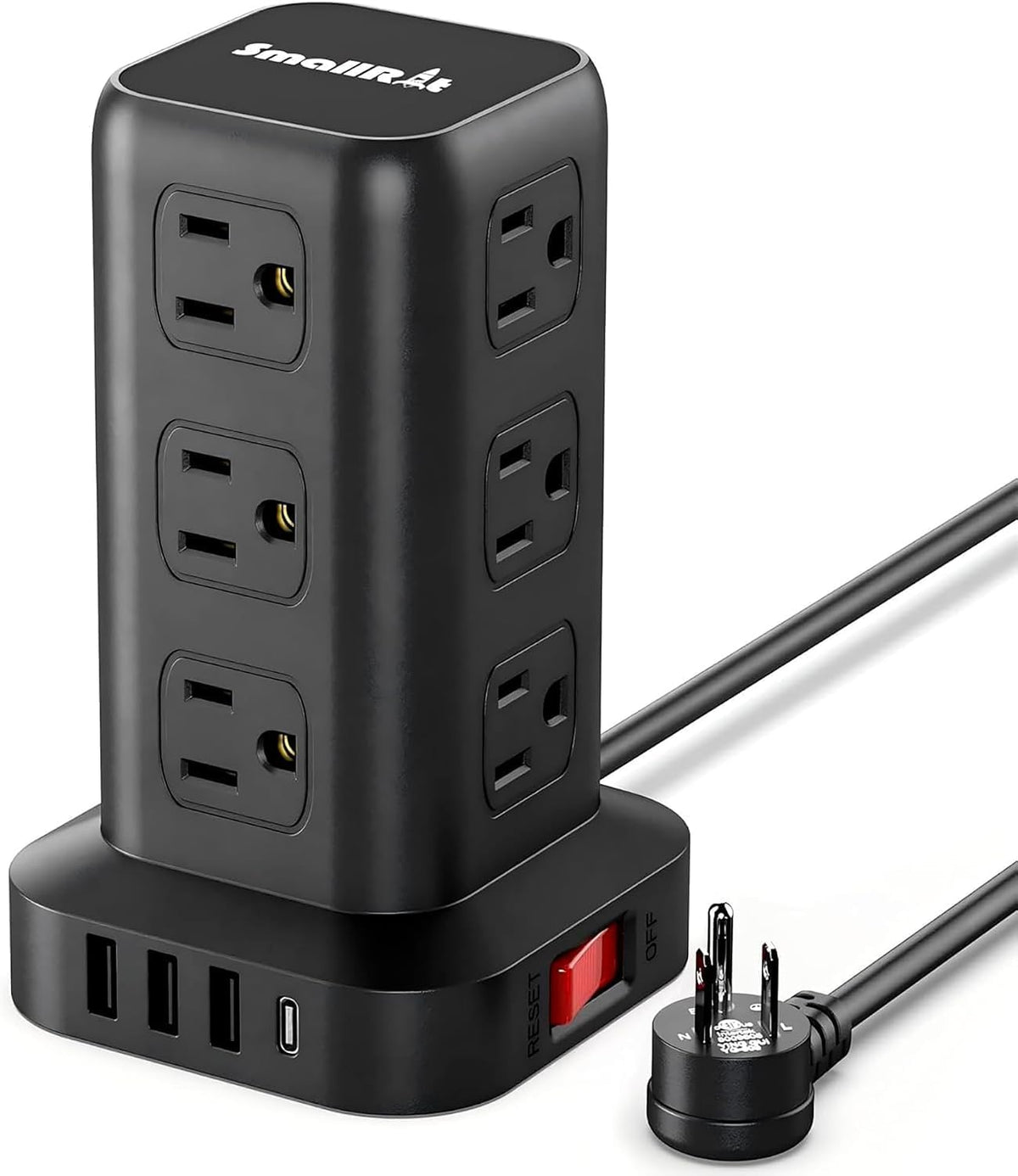 Extension Cord with Multiple Outlets, SMALLRT Power Strip Tower, 10FT Outlet Extender with 12 AC Outlets 4 USB, Power Strip with USB Ports for Home Office Dorm Room,Overload Protection