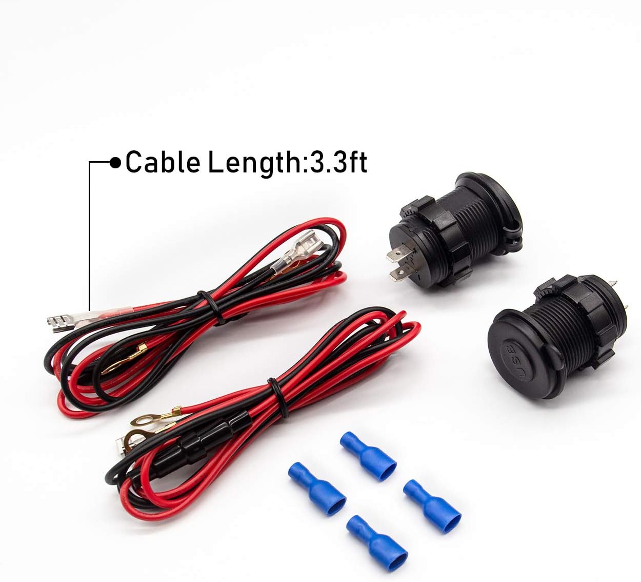 Dual USB Charger Socket Waterproof Power Outlet 12V/24V 2.1A & 2.1A for Car Boat Marine RV Mobile Blue LED