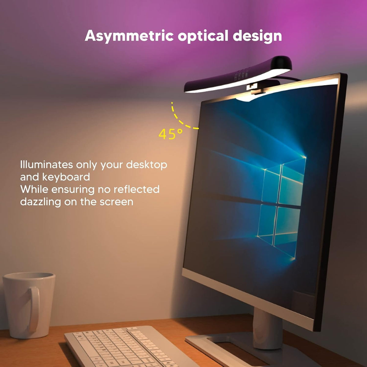 Computer Monitor Lamp, Curved Screen Monitor Light Bar for Eye Caring, Touch Dimming, No Screen Glar e, 7 Color RGB Light Effect, USB C LED Computer Lamp for Desk,Gaming