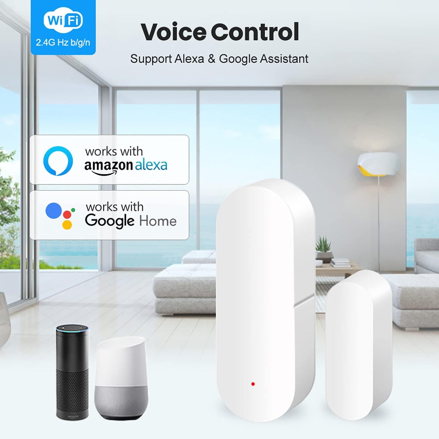 2 Pack WiFi Door Sensor: Window Contact Sensor, Free App Alerts, Programmable with Tuya/Smart Life Devices for Home Security & Smart Home Automation, Compatible with Alexa & Google Assistant