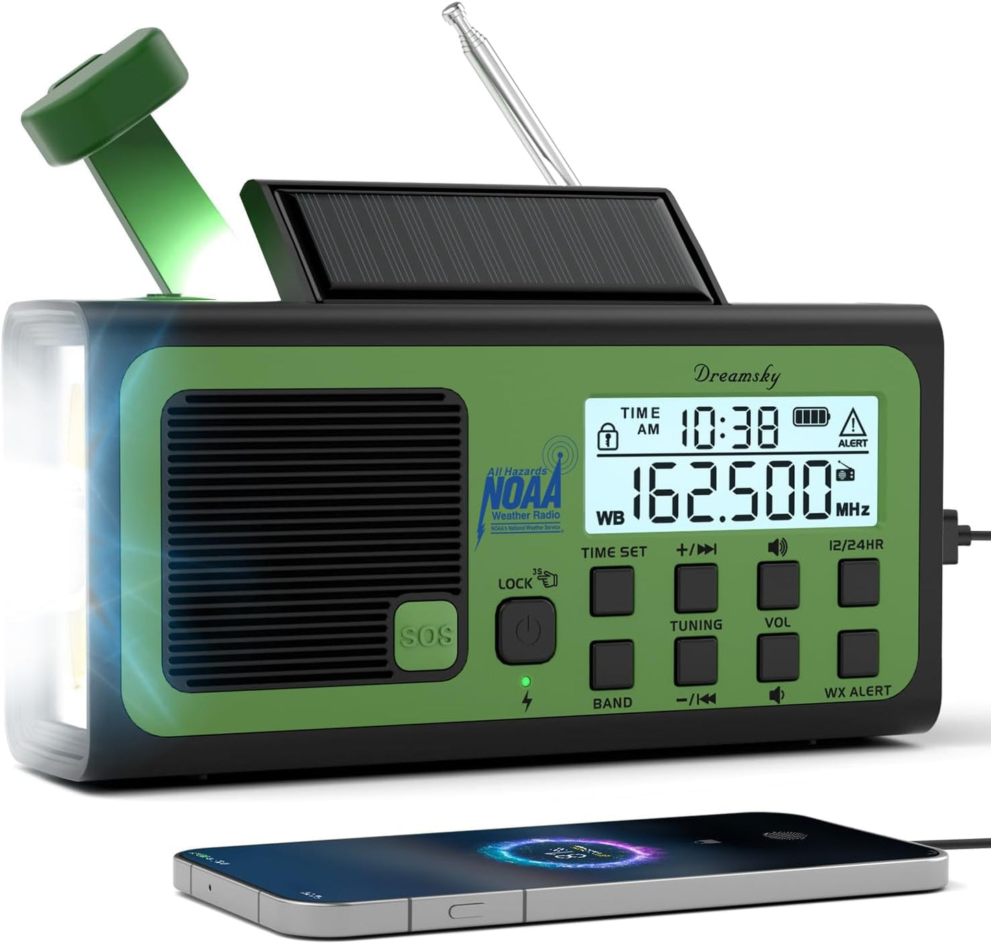 DreamSky Hand Crank Emergency Weather Radio NOAA Alert with Solar Powered | Portable Radio AM FM SW, 18500mWh Rechargeable Battery Operated, Loud SOS Alarm, Flashlight & Reading Lamp, USB Port