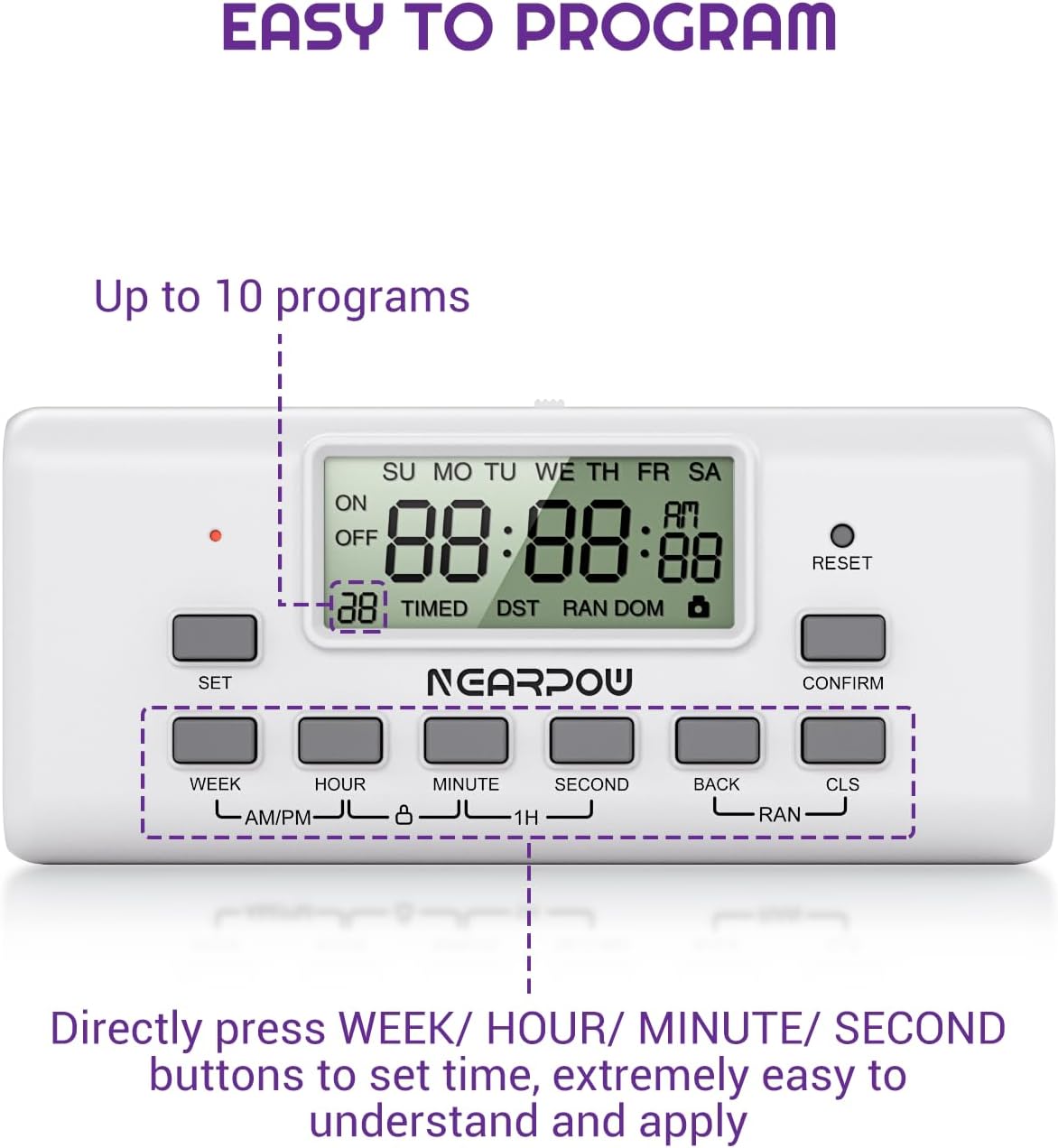 NEARPOW 2-Pack Digital Timer Outlets, Dual 3-Prong, 7-Day Programmable