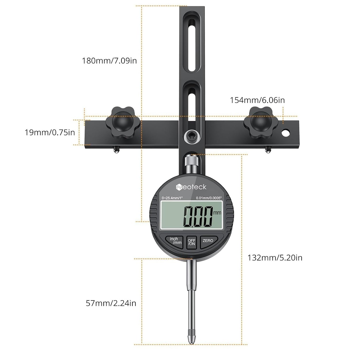Neoteck 0-1" Digital Dial Indicator Table Saw Gauge Suitable for Table Saws | with a Groove Width of 3/4" (19mm) or More for Aligning and Calibrating Work,Shop Machinery,Band Saw and Drill Press-Black
