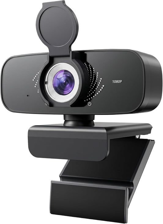 1080P Webcam with Microphone, Privacy Cover & USB-C Adapter | 105° FOV, Fixed Focus, Auto Light Correction, Plug & Play USB-A Camera with Tripod for Zoom, Teams, FaceTime and YouTube