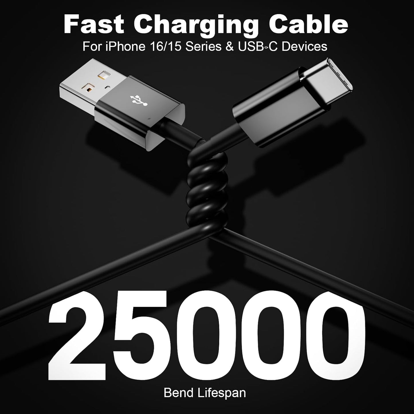 2Pack USB A to USB C Cable for iPhone 15/16/17 All Series, CarPlay - Type-C Car Charger 3A Fast Charging & 480Mbps Speed for iPad, Samsung Galaxy, Tablets, Laptops (Black-3FT)