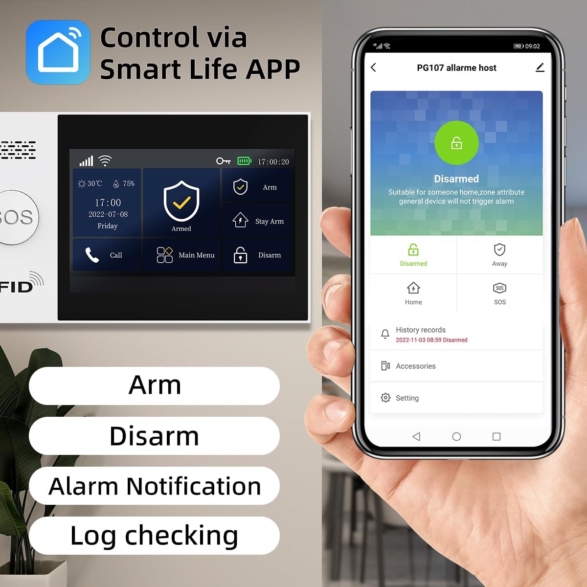 PGST Home Security System, Home Alarm System Wireless Touch Screen Motion Detection, Door and Window Alarms for Home, Wireless Siren, Remotes, Phone App, for Villa Home Apartment