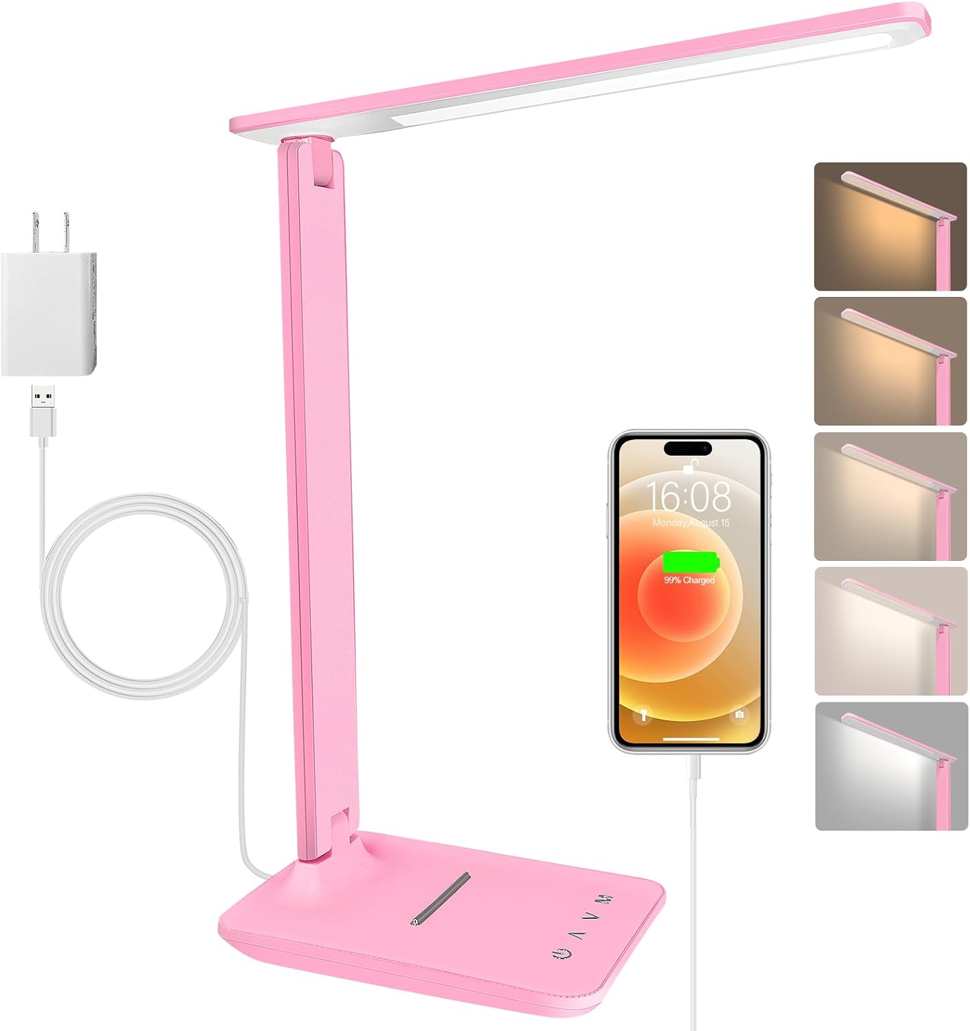 LED Desk Lamp for Office Home, Bright Desk Light with USB Charging Port, Adjustable Dimmable Desk Lamps 5 Modes 5 Brightness, Touch Study Lamp for Nail, Craft, Puzzle, Sewing, Study, Black