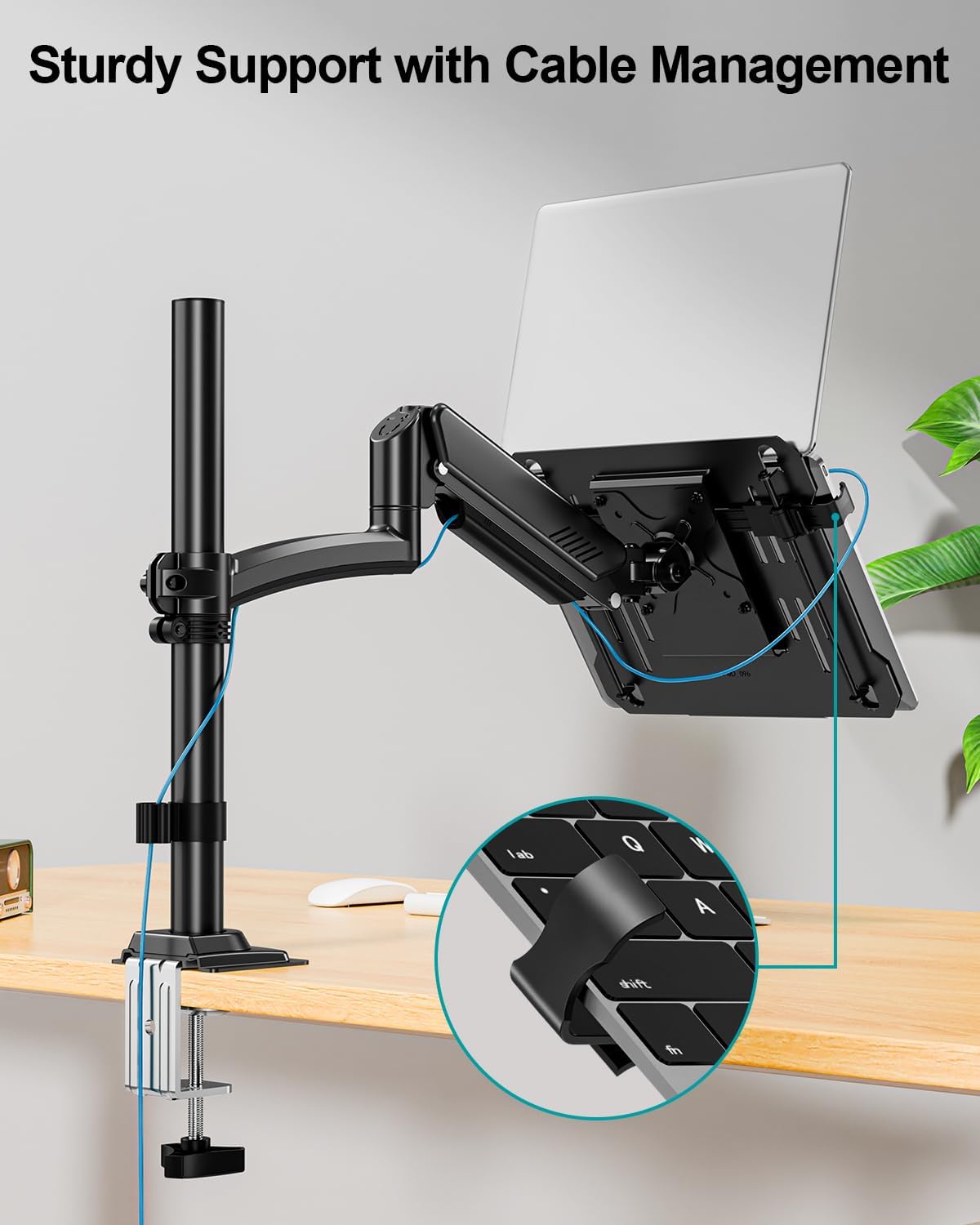 MOUNT PRO Laptop Arm Desk Mount, Single Monitor Stand with VESA Laptop Tray, Adjustable Lap Top Holder for Max 22lbs 17" Notebook &amp; 32" Computer Screen, Swivel Notebook Bracket, Clamp on/Grommet Base