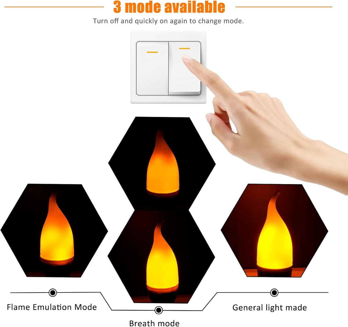 Bestview LED Flame Effect Light Bulbs,3 Modes Smart E26 Chandelier Base Flickering Candle Fire Light Bulb for Halloween, Christmas, Party, Porch, Indoor&Outdoor Home Decoration (8 Pack)