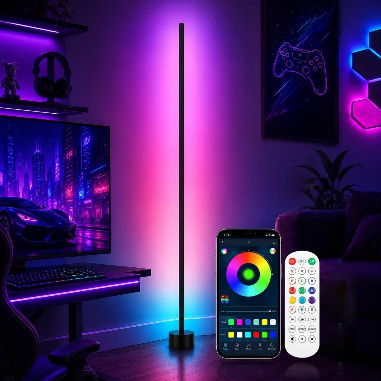 RGB Corner Floor Lamp for Gaming Room, APP Control
