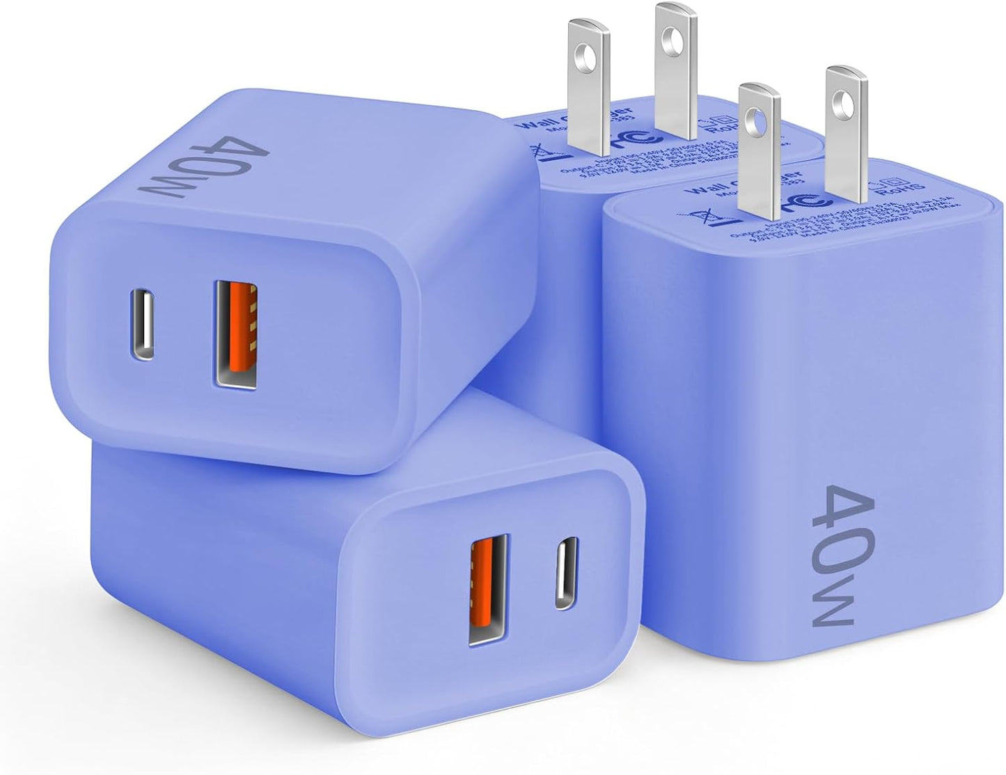 [4 Pack] USB C Charger Block Fast Charging Multiport Adpater [PD 20W USB-C & QC 3.0 USB-A Port] for iPhone 17/16/15/14/13/12/11/X/8, iPad, Galaxy, Google & More [Light Pink]