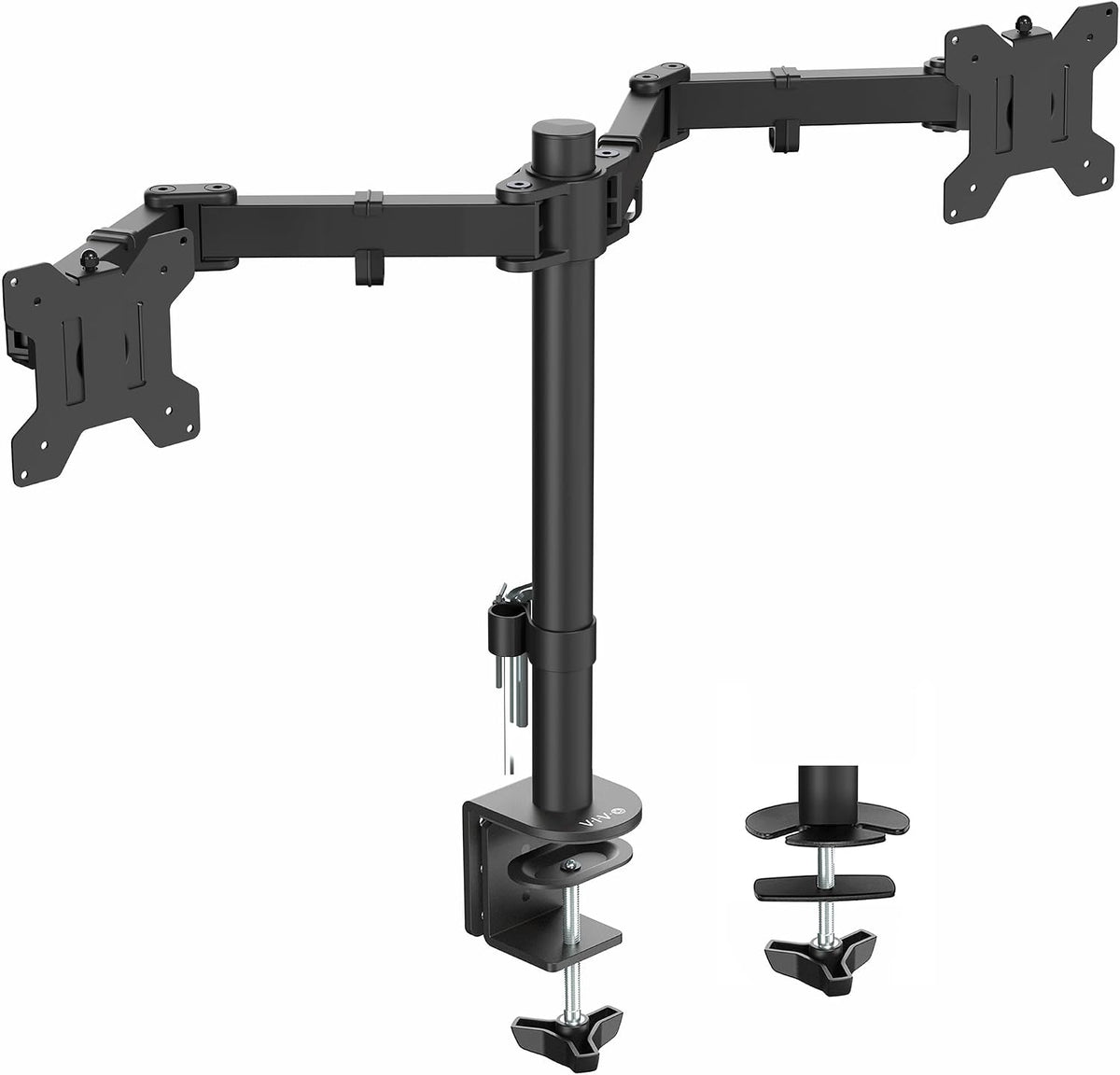 VIVO Full Motion Dual Monitor Desk Mount Clamp Stand VESA, Double Center Arm Joint, Holds 2 Screens up to 34 inches, STAND-V102D