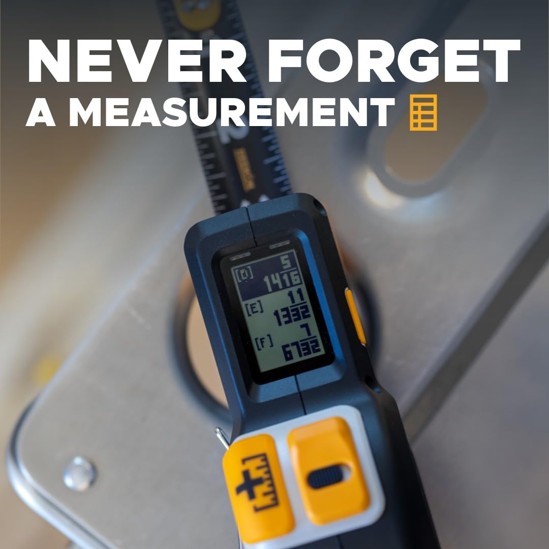 REEKON T1M Utility 25 ft Digital Tape Measure for the Job Site | 1/32” Accuracy, 1,000+ Measurement Memory with Bluetooth Sharing, LCD Display, Marking Square, 150+ Hour Battery