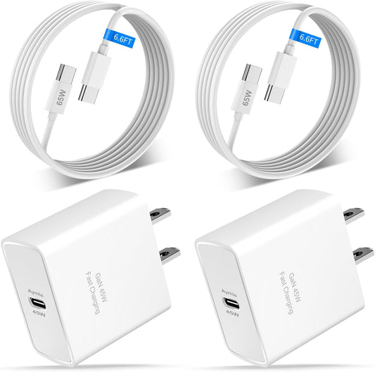 2 Pack 45W USB C Fast Charger GaN Adapter with 6.6FT Type C Cable for Pixel | 45 Watts Phone Type C Wall Plug Block PD 3.0/PPS Charging Rapidly for Google Pixel 10 Pro Fold/9 Pro XL/8 Pro/8/8a/7 Pro/7a/6