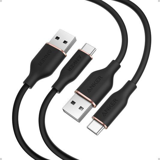 Anker USB A to USB C Cable, USB to USB C Flow Cord (2-Pack, 3 ft, Black) | Fast Charging for iPhone 17 / 16 Series, and More