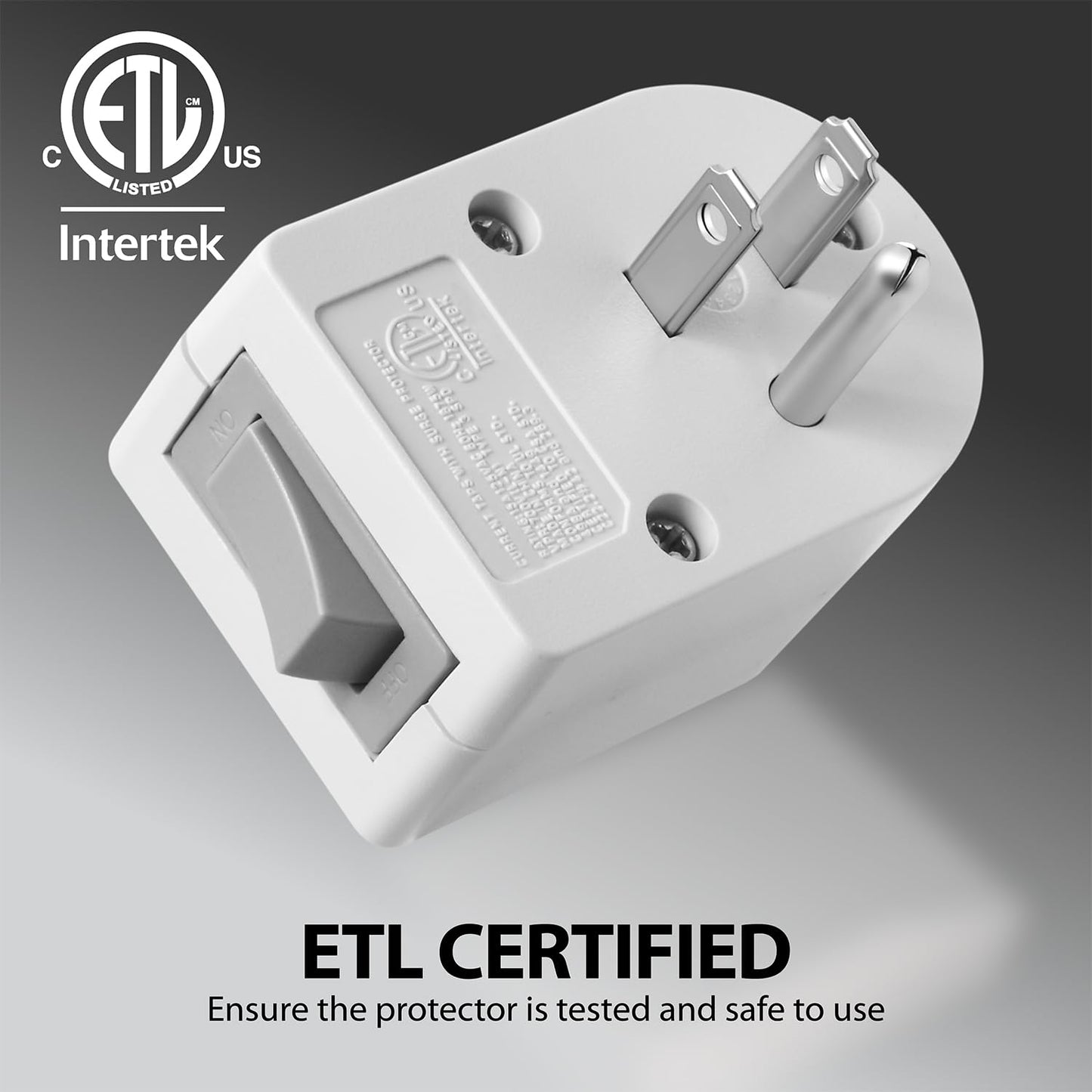 Fosmon Grounded Outlet with ON/Off Switch (4 Pack), 3 Prong Electrical Plug Outlet Extender Switch, 245J Single Port Power Adapter Surge Protector, 15A Circuit Breaker, White, ETL Listed
