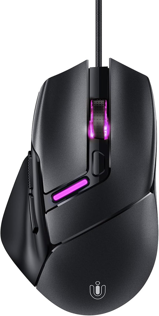 Uineer Wired Gaming Mouse, 7200 DPI, 6 Programmable Buttons, RGB Lighting | 6 programmable buttons, adjustable 7200 DPI, RGB lighting and quiet clicks for work or gaming