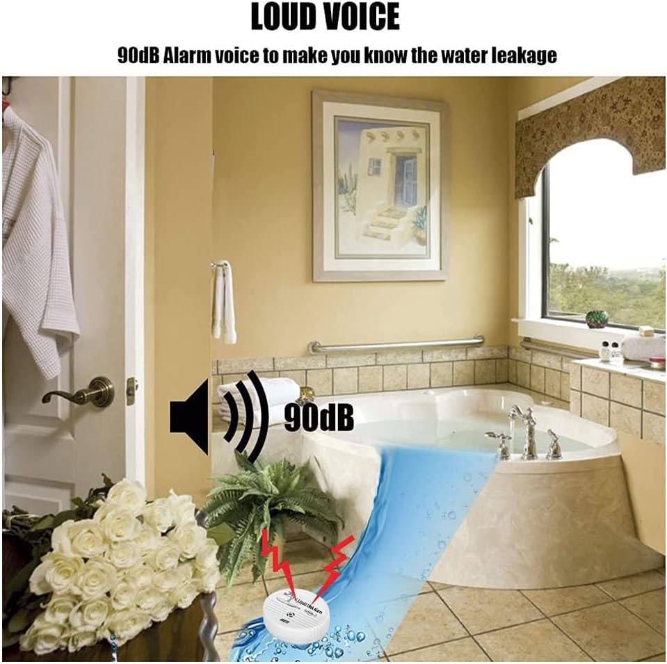 WER 90dB High-Sensitivity Water Leak Alarm, Liquid Overflow Detector Sensor | Battery-Powered Water Sensor for Kitchen, Bathroom, Basement, Laundry Room, Prevent Home Water Damage (Without Battery 2PC)