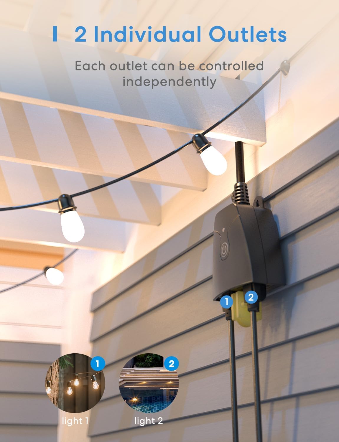 meross Outdoor Smart Plug Compatible with Apple HomeKit, Siri, Alexa, Google Assistant and SmartThings, Waterproof Outdoor Outlet, Remote & Voice Control, Timer, FCC and ETL Certified