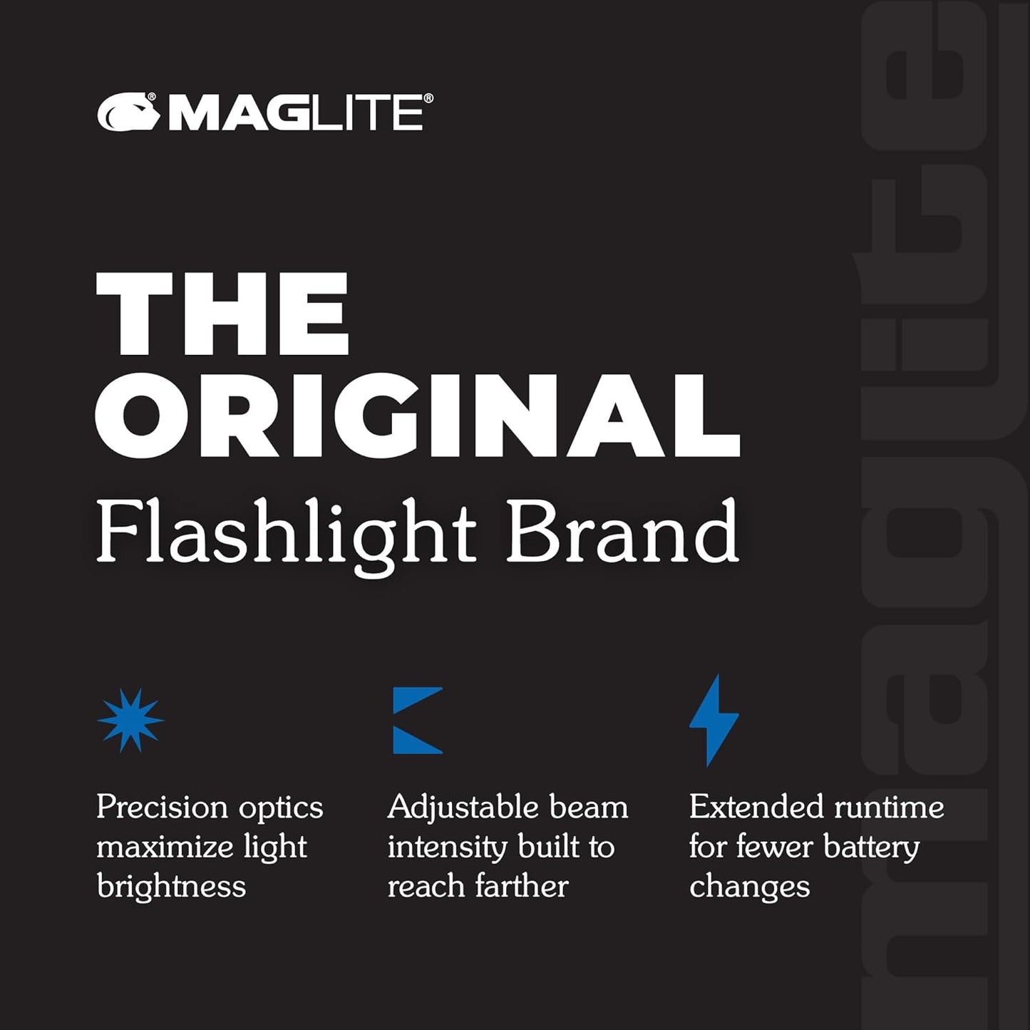 MagLite High Lumens LED Flashlight – ML300L 4-Cell D Flashlight with Adjustable Focus for Precise Beam, Long Battery Life, Water-Resistant for Emergency, Outdoor, and Camping – Black